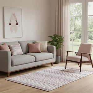 HomeRoots 5' X 8' Pink Ivory Gray Southwestern Washable Area Rug - Stylish, Durable, UV-Protected & Easy Care 668279