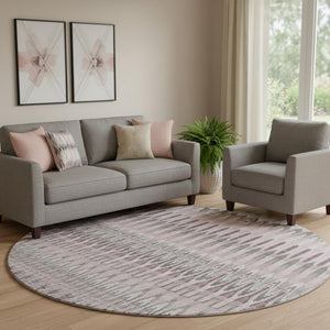 HomeRoots 8' Pink Ivory and Gray Southwestern Round Rug - Durable, Stain Resistant, UV Protected for Versatile Spaces 668280
