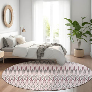 HomeRoots 8' Pink Ivory and Gray Southwestern Round Rug - Durable, Stain Resistant, UV Protected for Versatile Spaces 668280
