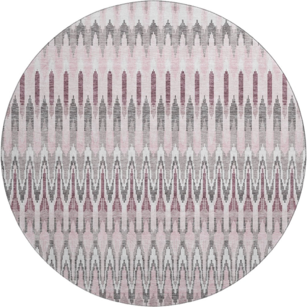 HomeRoots 8' Pink Ivory and Gray Southwestern Round Rug - Durable, Stain Resistant, UV Protected for Versatile Spaces 668280
