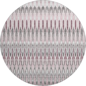 HomeRoots 8' Pink Ivory and Gray Southwestern Round Rug - Durable, Stain Resistant, UV Protected for Versatile Spaces 668280