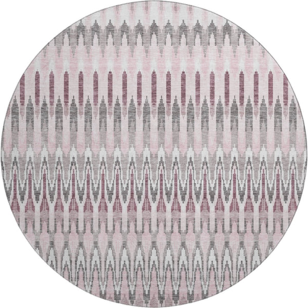 HomeRoots 8' Pink Ivory and Gray Southwestern Round Rug - Durable, Stain Resistant, UV Protected for Versatile Spaces 668280