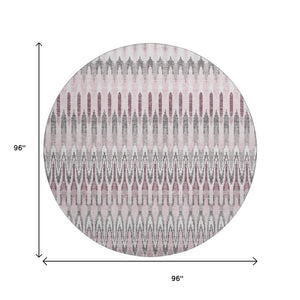 HomeRoots 8' Pink Ivory and Gray Southwestern Round Rug - Durable, Stain Resistant, UV Protected for Versatile Spaces 668280