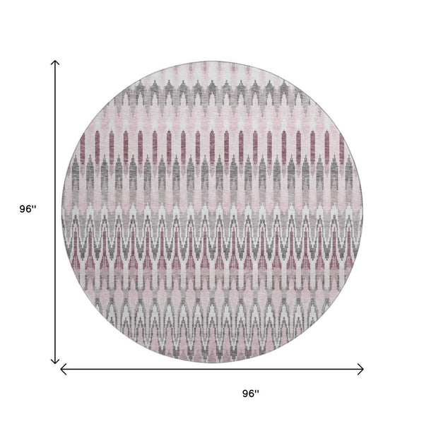 HomeRoots 8' Pink Ivory and Gray Southwestern Round Rug - Durable, Stain Resistant, UV Protected for Versatile Spaces 668280