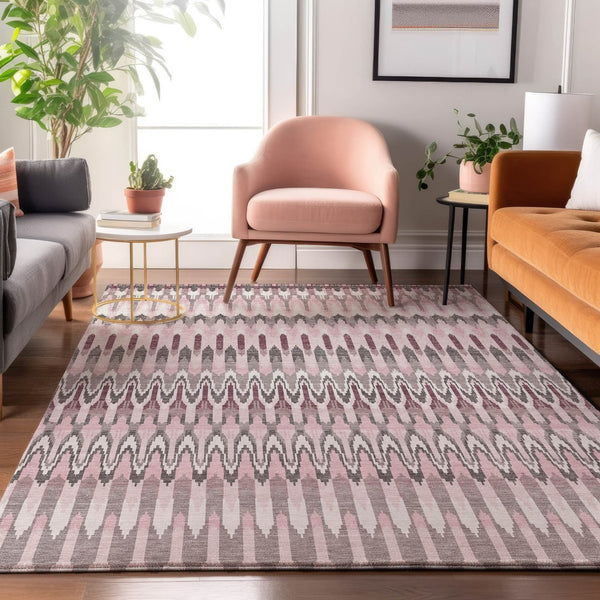 HomeRoots 9' X 12' Pink Ivory Gray Southwestern Washable Area Rug - Durable, Stylish, UV Protected & Easy Care 668282