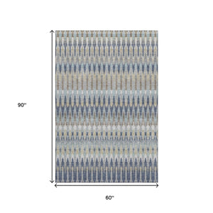 HomeRoots 5' X 8' Southwestern Washable Area Rug in Taupe, Gold & Gray - Durable, UV-Protected, Easy-Care Design 668285