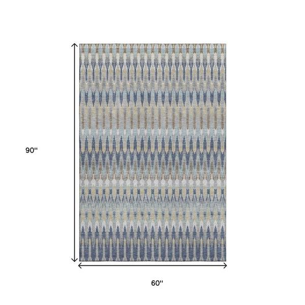 HomeRoots 5' X 8' Southwestern Washable Area Rug in Taupe, Gold & Gray - Durable, UV-Protected, Easy-Care Design 668285