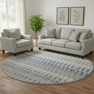 HomeRoots 8' Elegant Taupe Gold & Gray Southwestern Washable Round Rug with Stain Resistance & UV Protection 668286