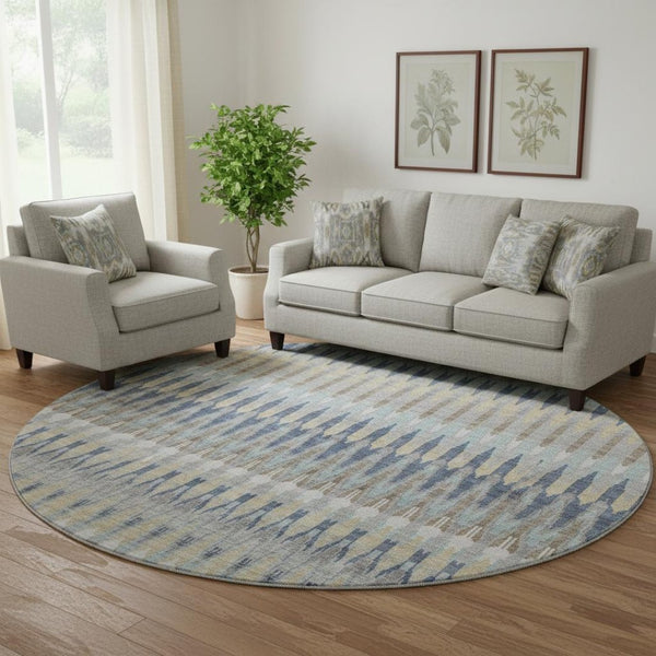 HomeRoots 8' Elegant Taupe Gold & Gray Southwestern Washable Round Rug with Stain Resistance & UV Protection 668286
