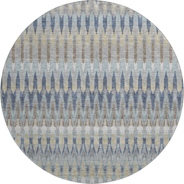 HomeRoots 8' Elegant Taupe Gold & Gray Southwestern Washable Round Rug with Stain Resistance & UV Protection 668286
