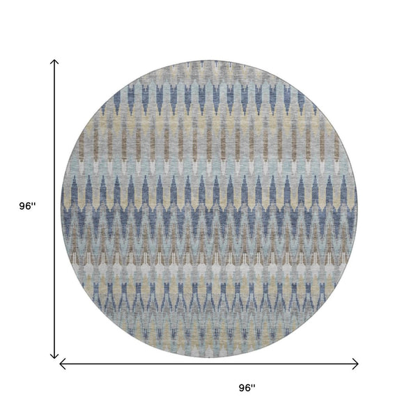HomeRoots 8' Elegant Taupe Gold & Gray Southwestern Washable Round Rug with Stain Resistance & UV Protection 668286