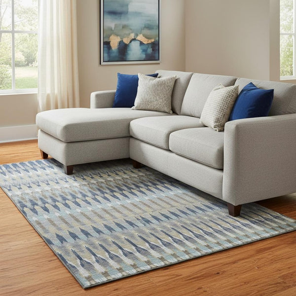 HomeRoots 8' X 10' Southwestern Area Rug in Taupe, Gold & Gray - Washable, Stain-Resistant, UV Protected Comfort 668287