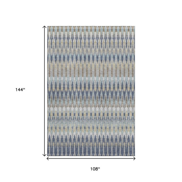 HomeRoots 9' X 12' Southwestern Area Rug in Taupe, Gold & Gray - Washable, UV-Protected, Stain-Resistant Design 668288