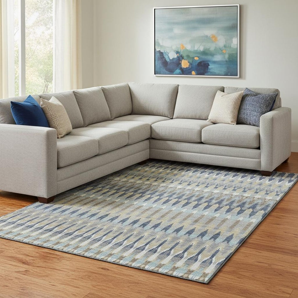 HomeRoots 9' X 12' Southwestern Area Rug in Taupe, Gold & Gray - Washable, UV-Protected, Stain-Resistant Design 668288