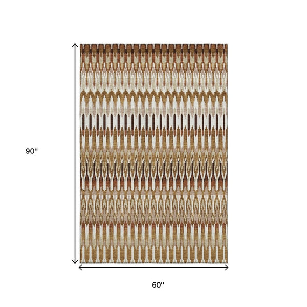 HomeRoots 5' X 8' Southwestern Washable Area Rug – Terra Cotta, Ivory & Beige with UV Protection for Homes 668291
