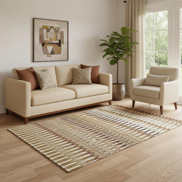 HomeRoots 5' X 8' Southwestern Washable Area Rug – Terra Cotta, Ivory & Beige with UV Protection for Homes 668291