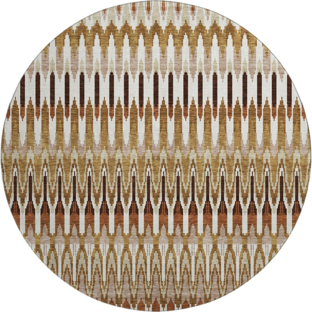 HomeRoots 8' Southwestern Round Area Rug in Terra Cotta, Ivory & Beige - Washable, Stain Resistant, UV Safe! 668292
