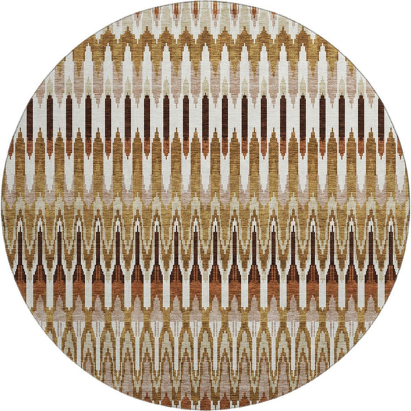 HomeRoots 8' Southwestern Round Area Rug in Terra Cotta, Ivory & Beige - Washable, Stain Resistant, UV Safe! 668292