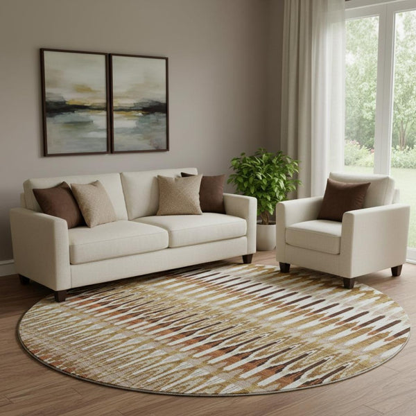 HomeRoots 8' Southwestern Round Area Rug in Terra Cotta, Ivory & Beige - Washable, Stain Resistant, UV Safe! 668292