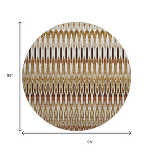 HomeRoots 8' Southwestern Round Area Rug in Terra Cotta, Ivory & Beige - Washable, Stain Resistant, UV Safe! 668292
