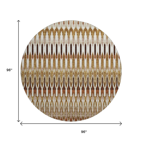 HomeRoots 8' Southwestern Round Area Rug in Terra Cotta, Ivory & Beige - Washable, Stain Resistant, UV Safe! 668292