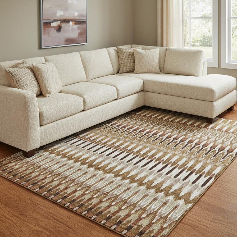 HomeRoots 8' X 10' Southwestern Washable Area Rug in Terra Cotta, Ivory & Beige with UV Protection & Stain Resistance 668293