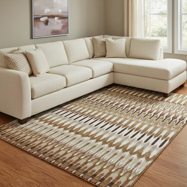 HomeRoots 8' X 10' Southwestern Washable Area Rug in Terra Cotta, Ivory & Beige with UV Protection & Stain Resistance 668293