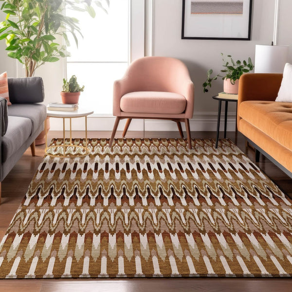 HomeRoots 9' X 12' Versatile Southwestern Area Rug in Terra Cotta & Beige with UV Protection for Everyday Use 668294
