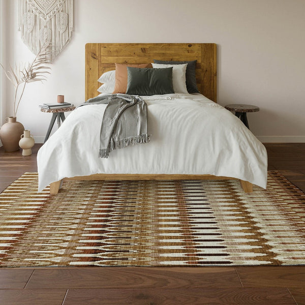HomeRoots 9' X 12' Versatile Southwestern Area Rug in Terra Cotta & Beige with UV Protection for Everyday Use 668294