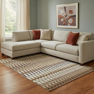 HomeRoots 10' Southwestern Terra Cotta, Ivory & Beige Washable Area Rug with UV Protection for Families & Pets 668295