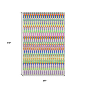 HomeRoots 5' X 8' Southwestern Area Rug - Washable, UV Protected, Stylish White, Green & Purple Design for Homes 668297