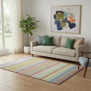 HomeRoots 5' X 8' Southwestern Area Rug - Washable, UV Protected, Stylish White, Green & Purple Design for Homes 668297