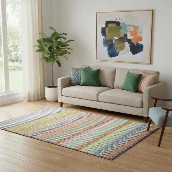 HomeRoots 5' X 8' Southwestern Area Rug - Washable, UV Protected, Stylish White, Green & Purple Design for Homes 668297