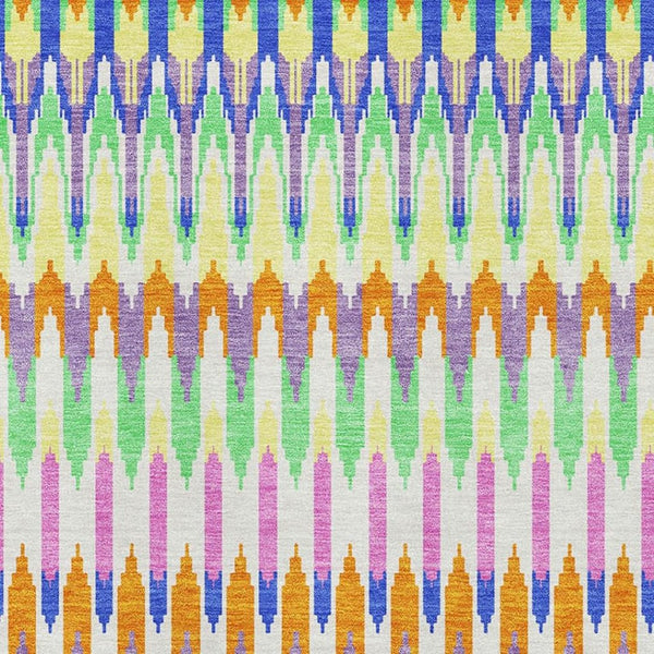 HomeRoots 5' X 8' Southwestern Area Rug - Washable, UV Protected, Stylish White, Green & Purple Design for Homes 668297