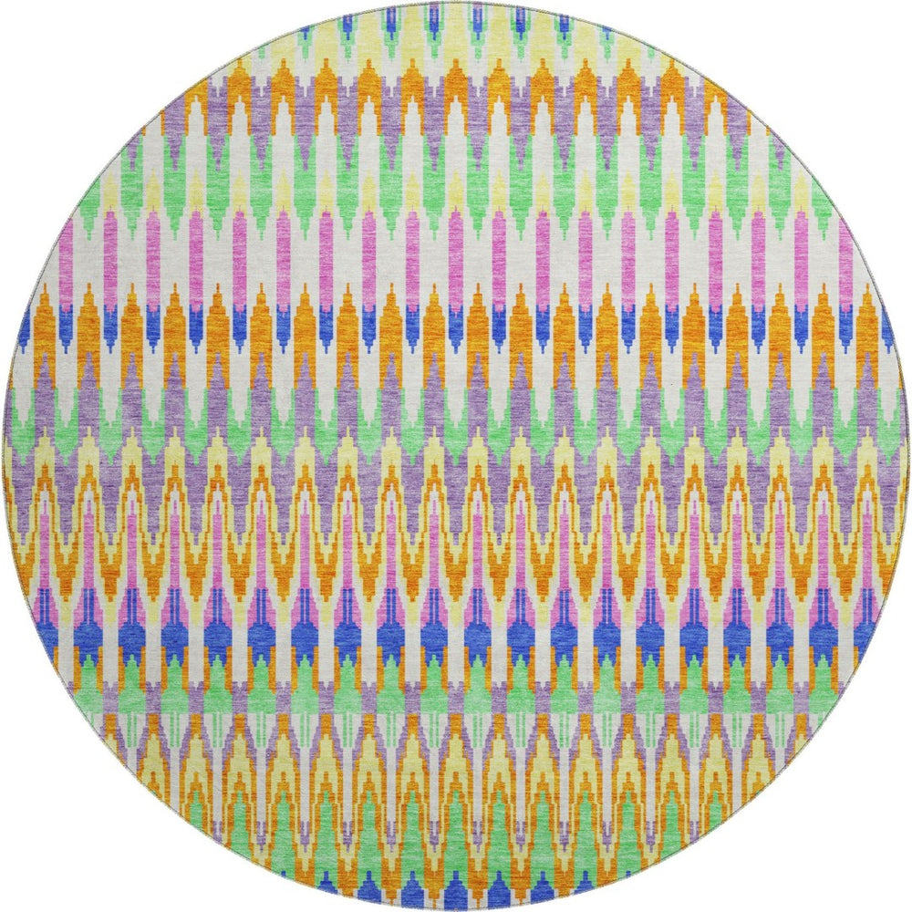 HomeRoots 8' Southwestern Area Rug in White, Green & Purple – Washable, UV-Protected, Durable for Busy Homes 668298