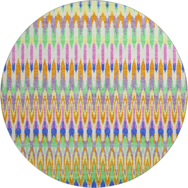 HomeRoots 8' Southwestern Area Rug in White, Green & Purple – Washable, UV-Protected, Durable for Busy Homes 668298