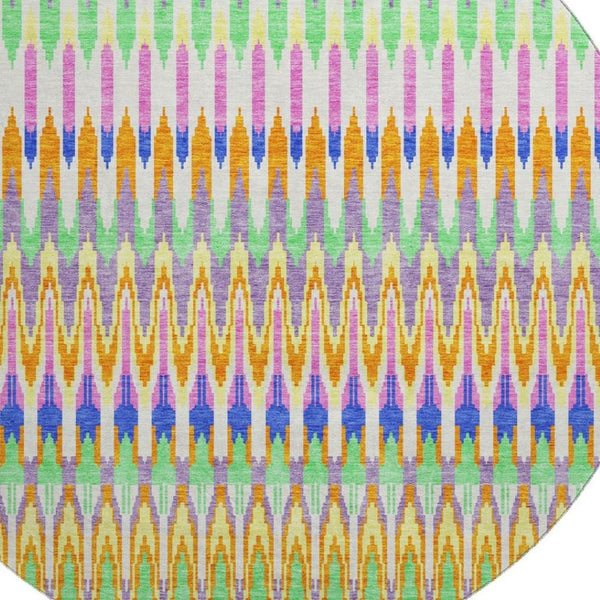 HomeRoots 8' Southwestern Area Rug in White, Green & Purple – Washable, UV-Protected, Durable for Busy Homes 668298