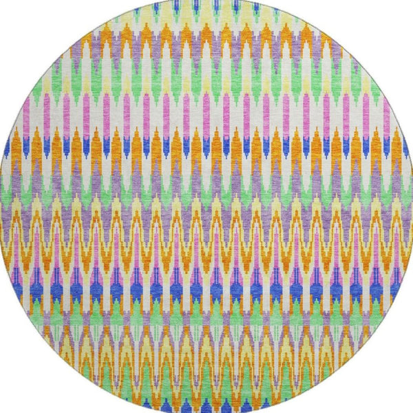 HomeRoots 8' Southwestern Area Rug in White, Green & Purple – Washable, UV-Protected, Durable for Busy Homes 668298