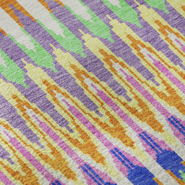 HomeRoots 8' Southwestern Area Rug in White, Green & Purple – Washable, UV-Protected, Durable for Busy Homes 668298