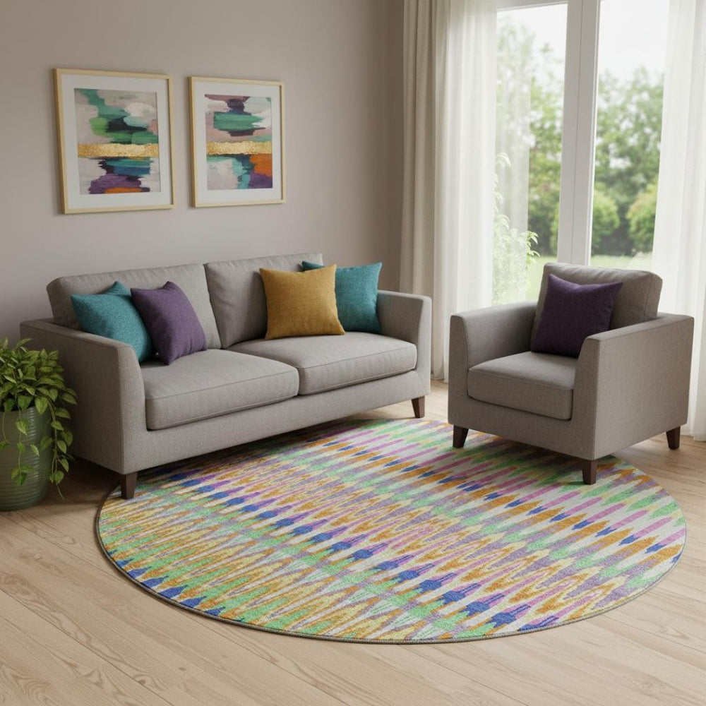 HomeRoots 8' Southwestern Area Rug in White, Green & Purple – Washable, UV-Protected, Durable for Busy Homes 668298
