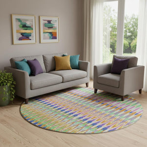 HomeRoots 8' Southwestern Area Rug in White, Green & Purple – Washable, UV-Protected, Durable for Busy Homes 668298