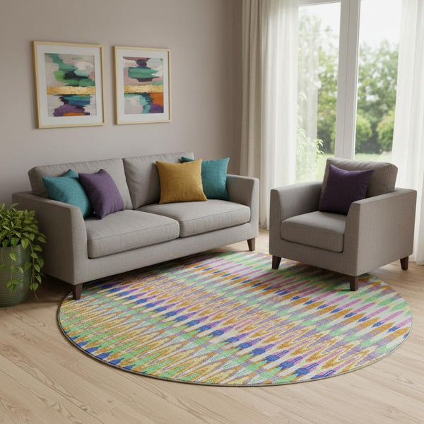 HomeRoots 8' Southwestern Area Rug in White, Green & Purple – Washable, UV-Protected, Durable for Busy Homes 668298