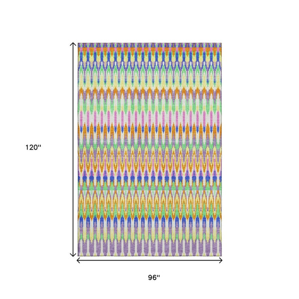 HomeRoots 8' Southwestern Washable Area Rug in White, Green & Purple - UV Protected, Stain Resistant Beauty! 668299