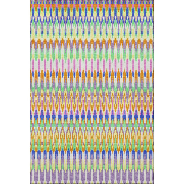 HomeRoots 8' Southwestern Washable Area Rug in White, Green & Purple - UV Protected, Stain Resistant Beauty! 668299