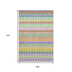 HomeRoots 9' X 12' Southwestern Washable Area Rug in White, Green & Purple - UV Protected, Durable & Stylish 668300