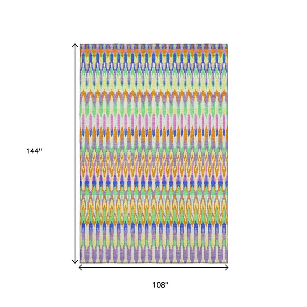 HomeRoots 9' X 12' Southwestern Washable Area Rug in White, Green & Purple - UV Protected, Durable & Stylish 668300