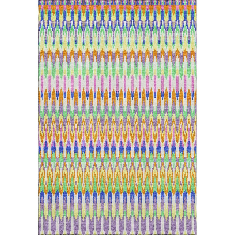 HomeRoots 9' X 12' Southwestern Washable Area Rug in White, Green & Purple - UV Protected, Durable & Stylish 668300
