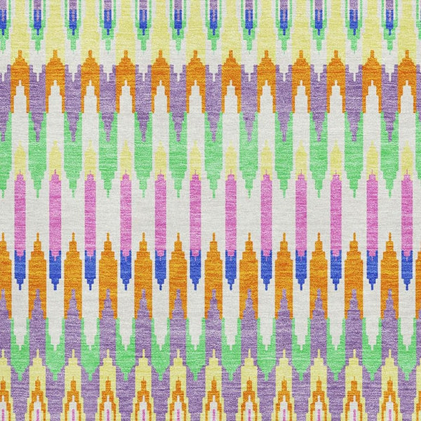 HomeRoots 9' X 12' Southwestern Washable Area Rug in White, Green & Purple - UV Protected, Durable & Stylish 668300