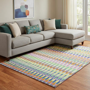 HomeRoots 10' Southwestern Washable Area Rug in White, Green & Purple - UV Protected, Durable & Stylish Design 668301