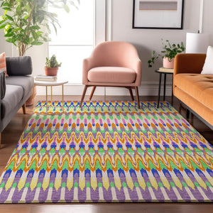 HomeRoots 10' Southwestern Washable Area Rug in White, Green & Purple - UV Protected, Durable & Stylish Design 668301